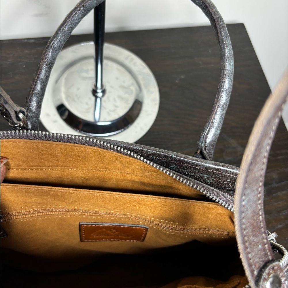 Patricia Nash Floral Embossed Women Bag Brown and Turquoise with Crossbody strap - Picture 6 of 9